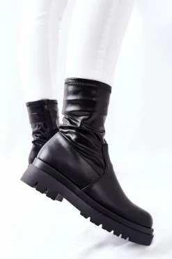 Damskie Damskie buty S.Barski Botki Damskie Z Elastyczną Cholewką Czarne Doubler