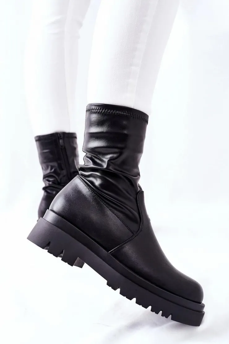 Damskie Damskie buty S.Barski Botki Damskie Z Elastyczną Cholewką Czarne Doubler