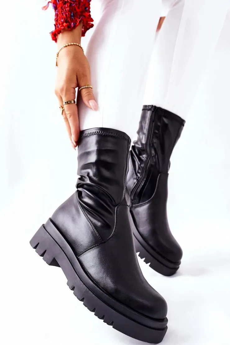 Damskie Damskie buty S.Barski Botki Damskie Z Elastyczną Cholewką Czarne Doubler