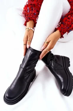 Damskie Damskie buty S.Barski Botki Damskie Z Elastyczną Cholewką Czarne Doubler