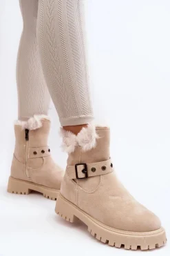 Buty damskie Vinceza Damskie Trapery|Botki Zimowe Damskie*Botki Damskie Z Futerkiem Na Suwak Beżowe Morcos