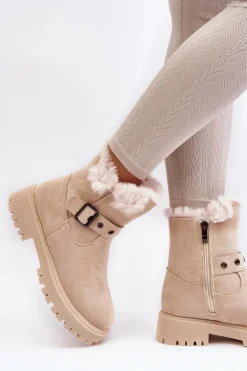 Buty damskie Vinceza Damskie Trapery|Botki Zimowe Damskie*Botki Damskie Z Futerkiem Na Suwak Beżowe Morcos