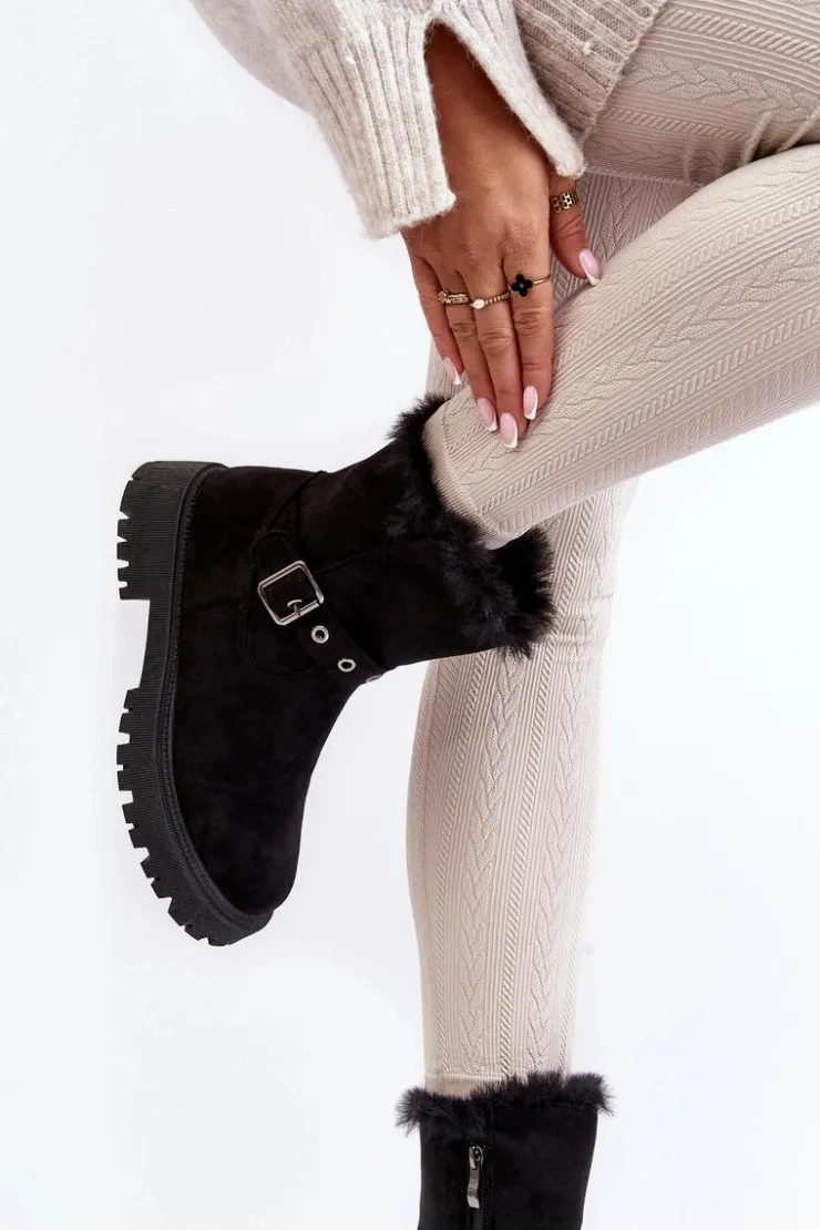 Damskie Buty damskie Vinceza Botki Damskie Z Futerkiem Na Suwak Czarne Morcos