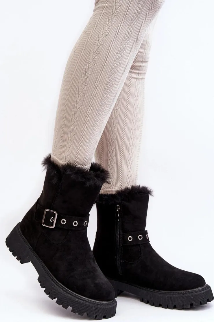 Damskie Buty damskie Vinceza Botki Damskie Z Futerkiem Na Suwak Czarne Morcos