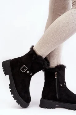 Damskie Buty damskie Vinceza Botki Damskie Z Futerkiem Na Suwak Czarne Morcos