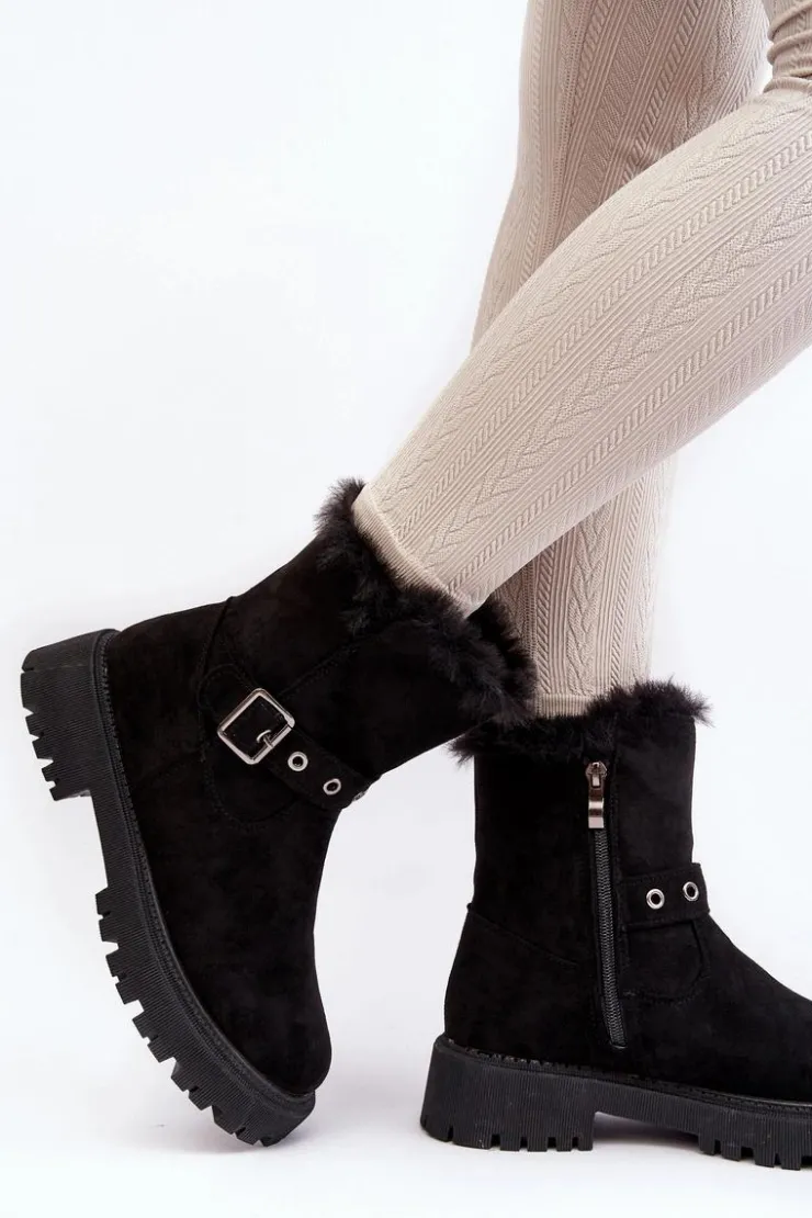 Damskie Buty damskie Vinceza Botki Damskie Z Futerkiem Na Suwak Czarne Morcos