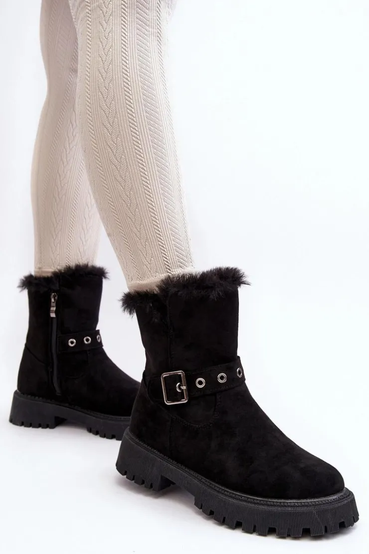 Damskie Buty damskie Vinceza Botki Damskie Z Futerkiem Na Suwak Czarne Morcos