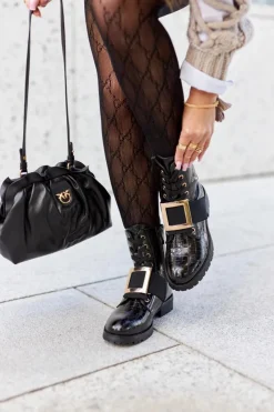 Hot Boto Botki Damskie z klamrą Happy Su Czarne