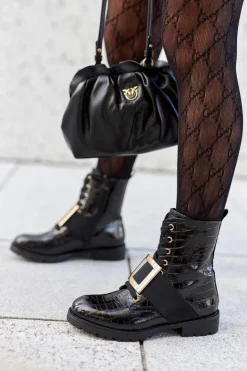 Hot Boto Botki Damskie z klamrą Happy Su Czarne