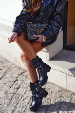 Boto Botki Damskie Z Klamrami Grunge Czarne Victory