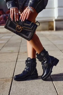 Boto Botki Damskie Z Klamrami Grunge Czarne Victory