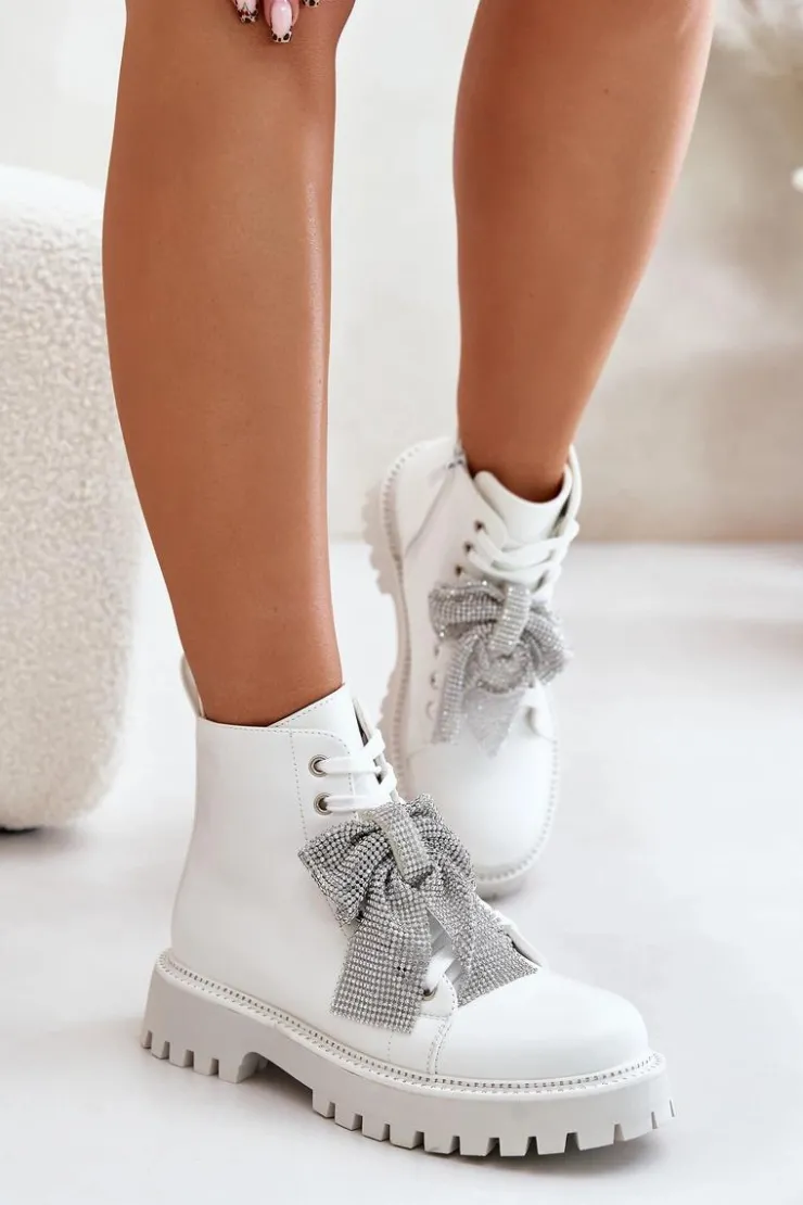 Boto Botki Sznurowane|Czarne Botki*Botki Damskie Z Kokardą Białe Ocenttia