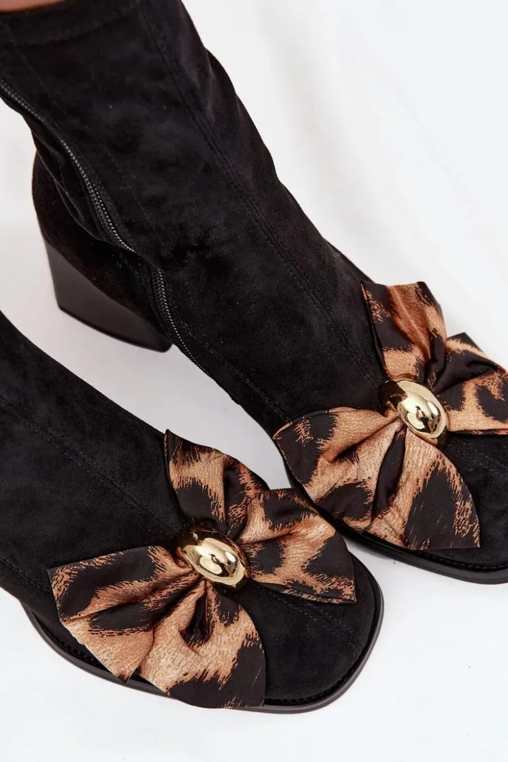 Damskie Damskie buty S.Barski Botki Damskie Z Kokardą Na Klocku D&A JC52-827 Czarne