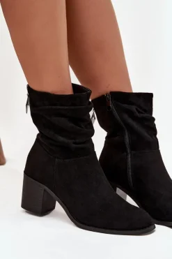 Best Damskie buty S.Barski Botki Damskie Z Marszczeniem Na Słupku S.Barski HY52-516 Czarne Czarny