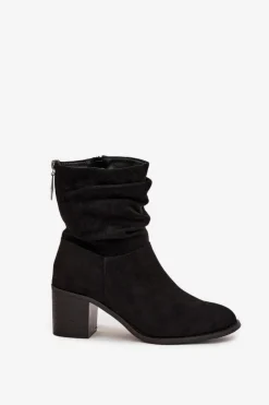 Best Damskie buty S.Barski Botki Damskie Z Marszczeniem Na Słupku S.Barski HY52-516 Czarne Czarny