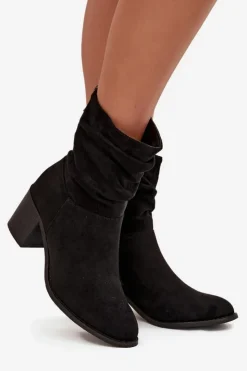 Best Damskie buty S.Barski Botki Damskie Z Marszczeniem Na Słupku S.Barski HY52-516 Czarne Czarny