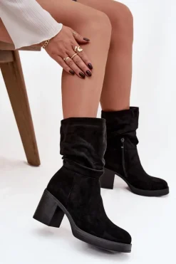 Discount Boto Botki Damskie Z Marszczeniem Na Słupku Ocieplane Czarne Amoria