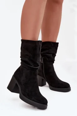 Discount Boto Botki Damskie Z Marszczeniem Na Słupku Ocieplane Czarne Amoria