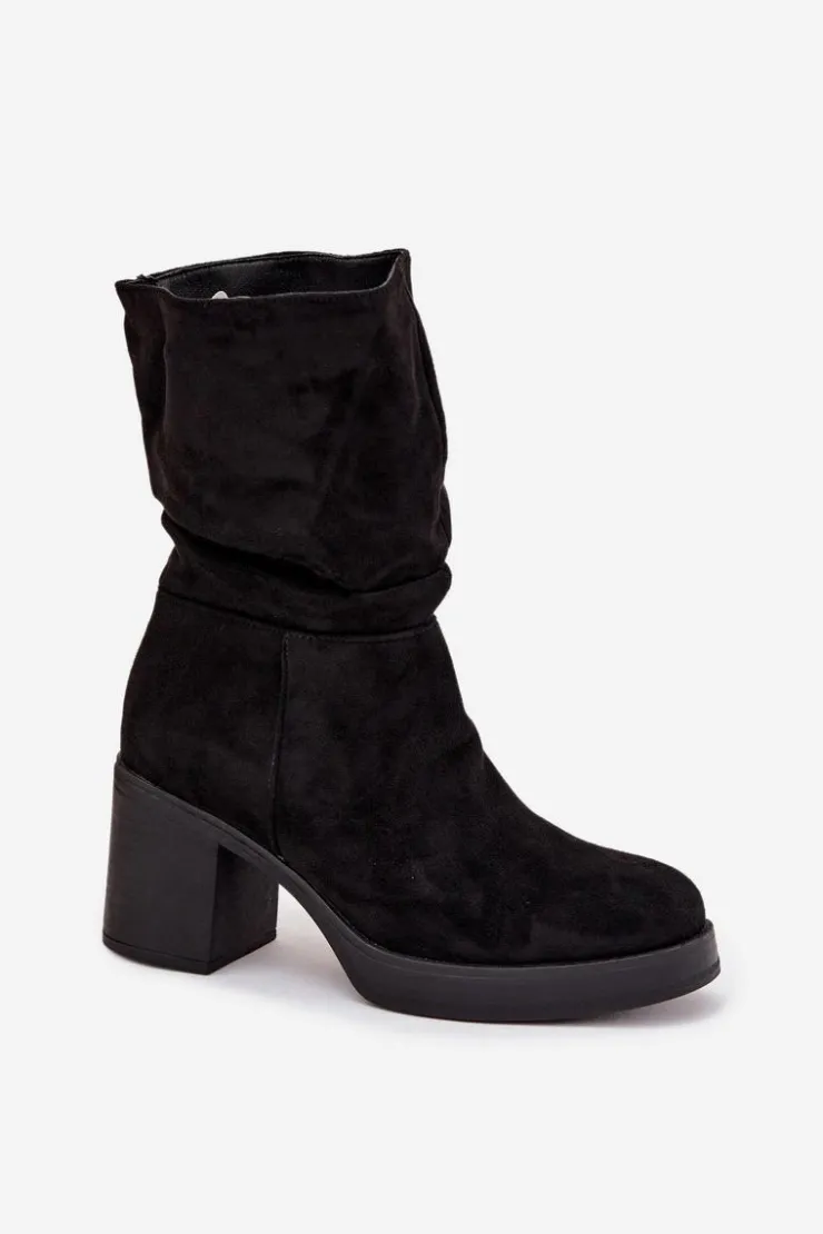 Discount Boto Botki Damskie Z Marszczeniem Na Słupku Ocieplane Czarne Amoria