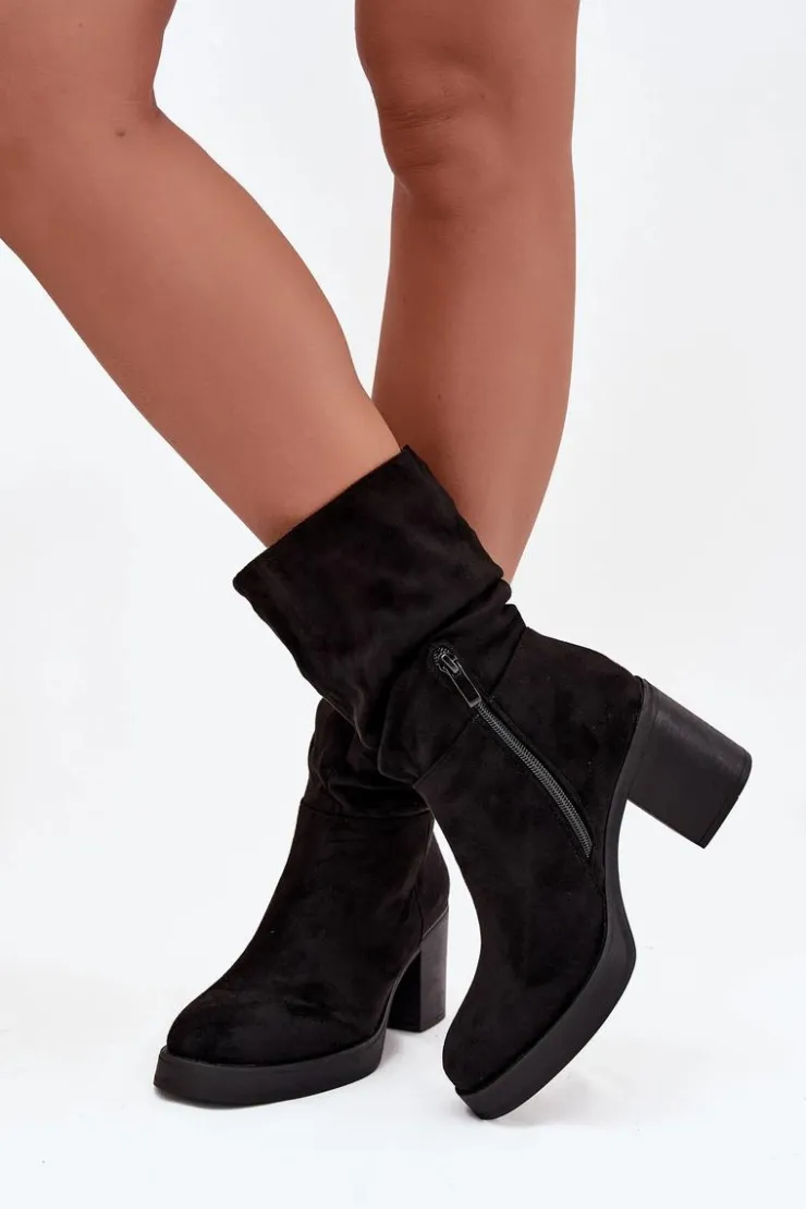 Discount Boto Botki Damskie Z Marszczeniem Na Słupku Ocieplane Czarne Amoria