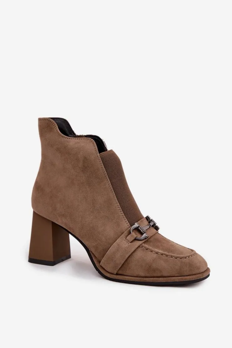 Artiker Botki Skórzane|Botki Na Słupku*Botki Damskie Z Naturalnego Zamszu Na Słupku 57C0221 Beżowe