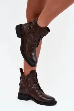 Artiker Botki Ocieplane|Botki Skórzane*Botki Damskie Z Naturalnej Skóry Ocieplane 57C1005 Czekoladowe Brązowy