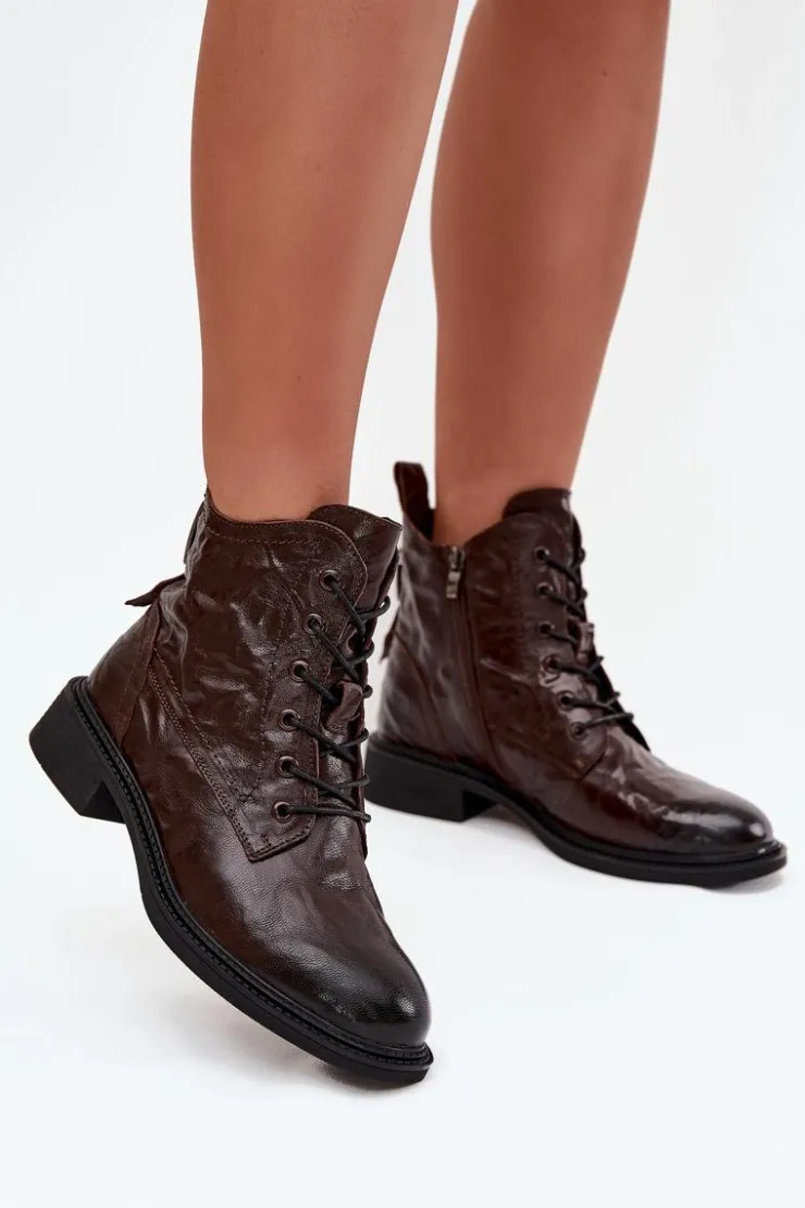 Artiker Botki Ocieplane|Botki Skórzane*Botki Damskie Z Naturalnej Skóry Ocieplane 57C1005 Czekoladowe Brązowy