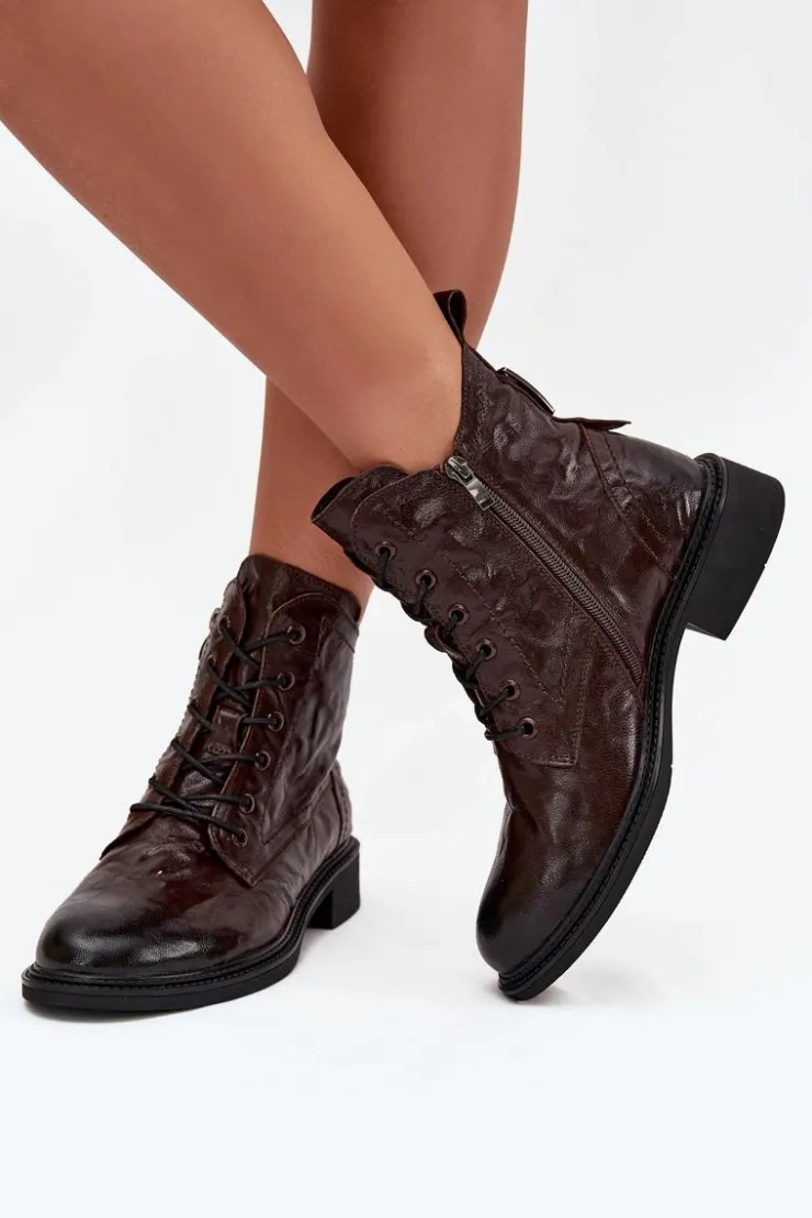 Artiker Botki Ocieplane|Botki Skórzane*Botki Damskie Z Naturalnej Skóry Ocieplane 57C1005 Czekoladowe Brązowy