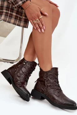 Artiker Botki Ocieplane|Botki Skórzane*Botki Damskie Z Naturalnej Skóry Ocieplane 57C1005 Czekoladowe Brązowy