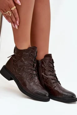 Artiker Botki Ocieplane|Botki Skórzane*Botki Damskie Z Naturalnej Skóry Ocieplane 57C1005 Czekoladowe Brązowy