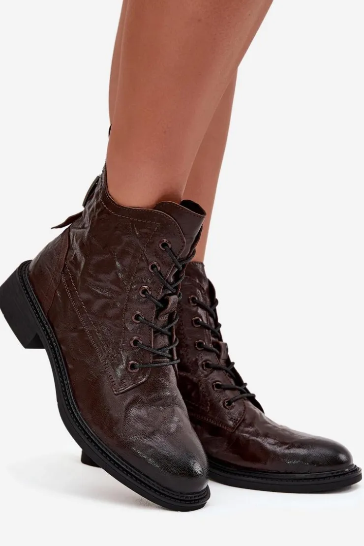 Artiker Botki Ocieplane|Botki Skórzane*Botki Damskie Z Naturalnej Skóry Ocieplane 57C1005 Czekoladowe Brązowy