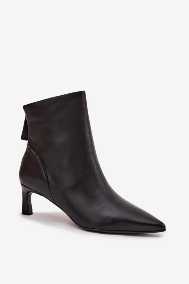 Outlet Damskie buty S.Barski Botki Damskie Z Naturalnej Skóry Na Obcasie D&A CR52-661 Czarne Czarny