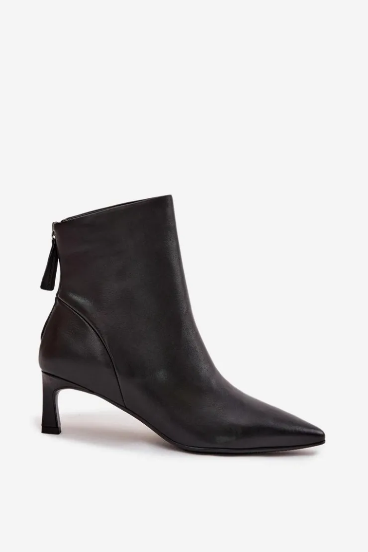 Outlet Damskie buty S.Barski Botki Damskie Z Naturalnej Skóry Na Obcasie D&A CR52-661 Czarne Czarny