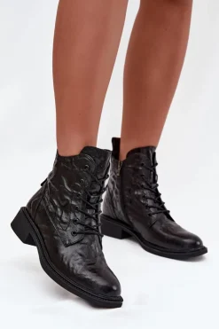 Artiker Botki Damskie Z Naturalnej Skóry Ocieplane 57C1006 Czarne Czarny