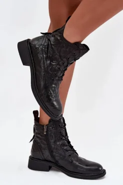 Artiker Botki Damskie Z Naturalnej Skóry Ocieplane 57C1006 Czarne Czarny