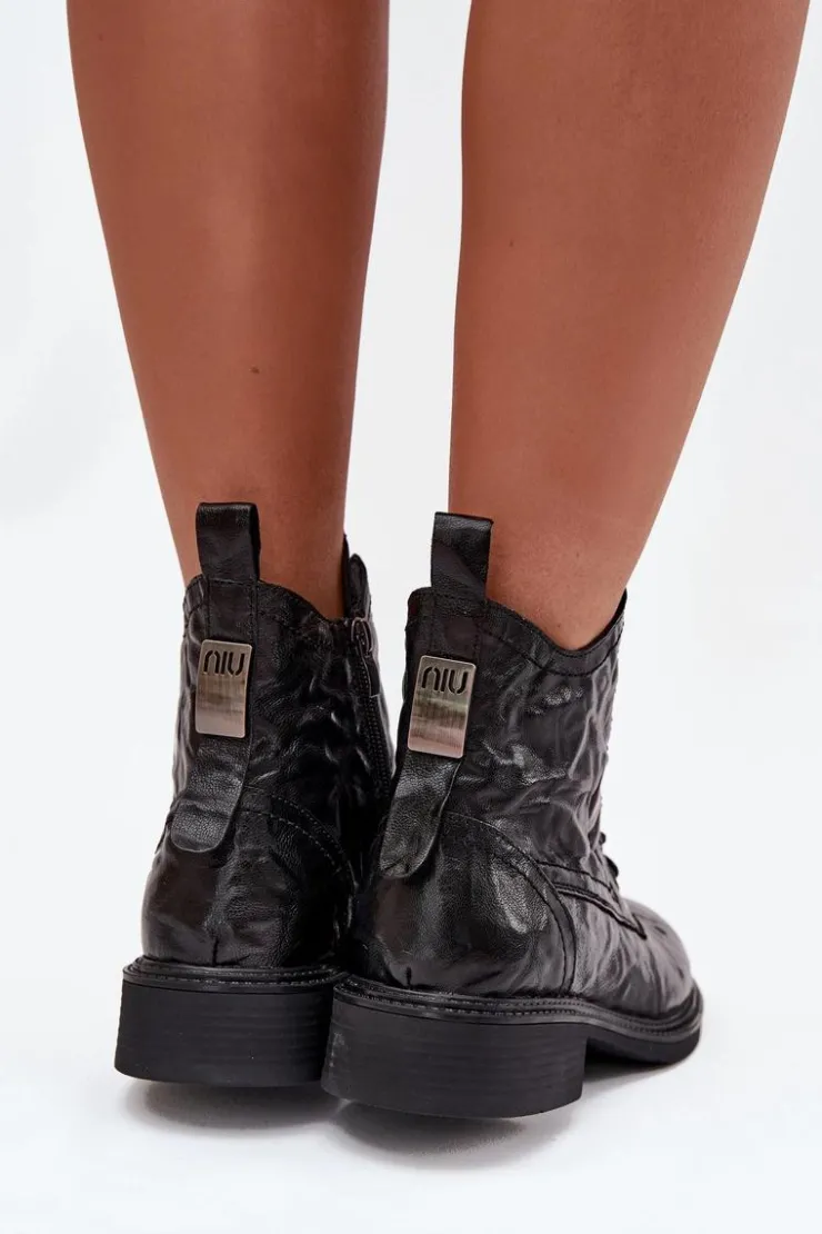 Artiker Botki Damskie Z Naturalnej Skóry Ocieplane 57C1006 Czarne Czarny