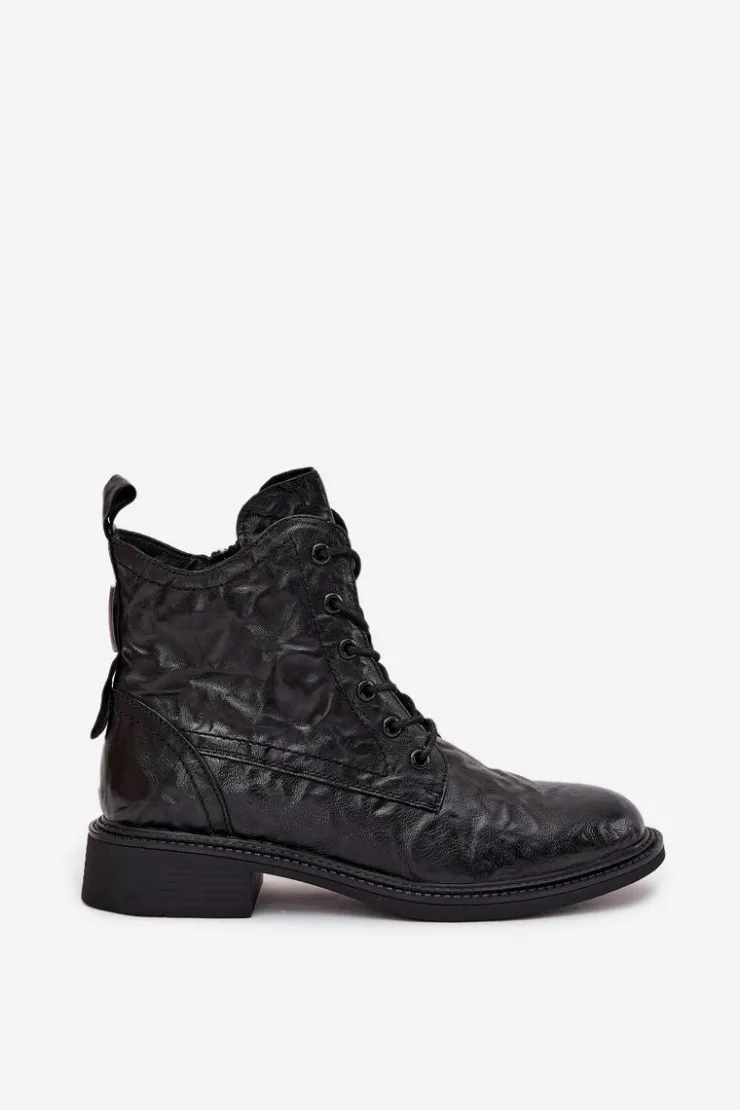 Artiker Botki Damskie Z Naturalnej Skóry Ocieplane 57C1006 Czarne Czarny