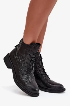 Artiker Botki Damskie Z Naturalnej Skóry Ocieplane 57C1006 Czarne Czarny