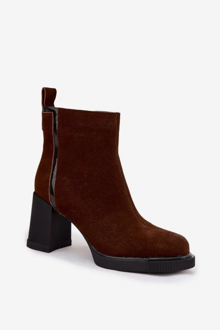 Damskie Buty damskie Vinceza Botki Damskie Z Naturalnego Zamszu Na Słupku Ocieplane Vinceza 91141 Brązowe