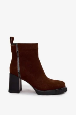 Damskie Buty damskie Vinceza Botki Damskie Z Naturalnego Zamszu Na Słupku Ocieplane Vinceza 91141 Brązowe