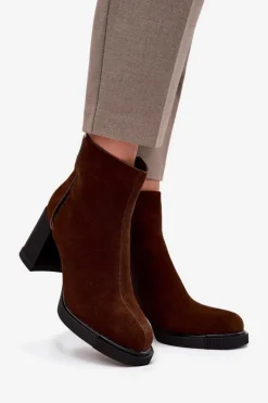 Damskie Buty damskie Vinceza Botki Damskie Z Naturalnego Zamszu Na Słupku Ocieplane Vinceza 91141 Brązowe