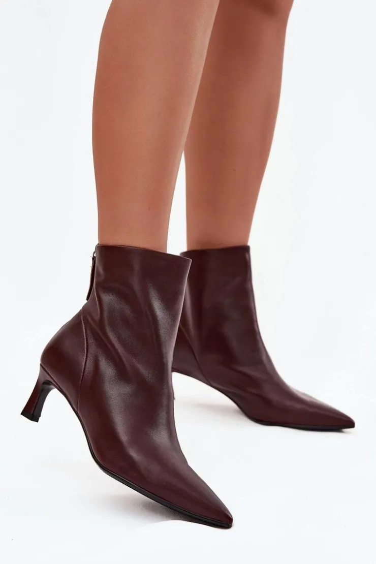 Damskie Damskie buty S.Barski Botki Damskie Z Naturalnej Skóry Na Obcasie D&A CR52-661 Bordowe