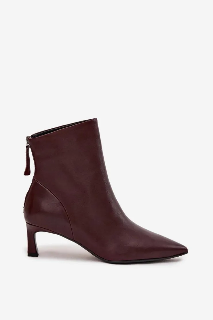 Damskie Damskie buty S.Barski Botki Damskie Z Naturalnej Skóry Na Obcasie D&A CR52-661 Bordowe