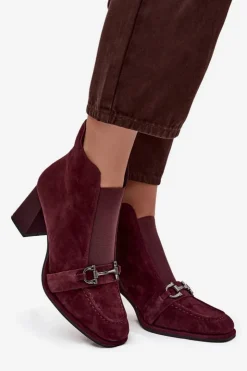 Damskie Artiker Botki Damskie Z Naturalnego Zamszu Na Słupku 57C0222 Bordowe