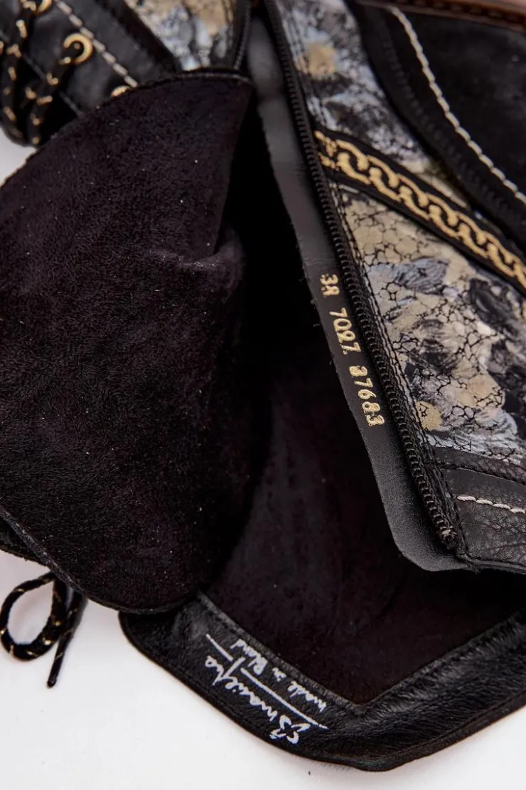 Damskie Maciejka Botki Damskie Z Naturalnej Skóry 07097-01 Czarno-Złote