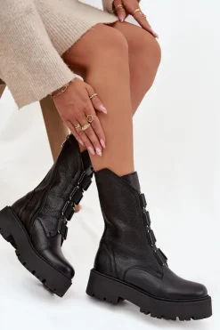 Zazoo Brązowe I Beżowe Botki|Botki Płaskie*Botki Damskie Z Naturalnej Skóry Na Platformie 3795 Czarne Czarny