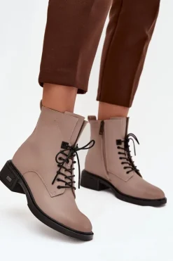 Damskie Buty damskie Vinceza Botki Damskie Z Naturalnej Skóry Na Niskim Obcasie Ocieplane Vinceza 39955 Beżowe