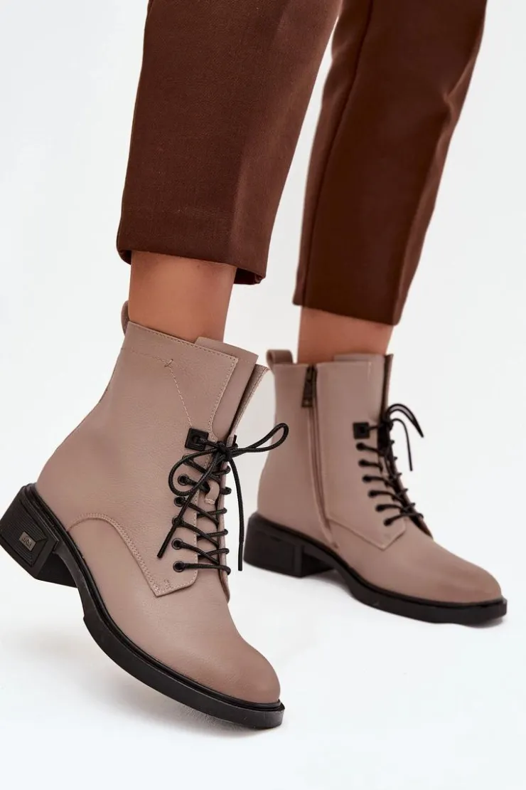 Damskie Buty damskie Vinceza Botki Damskie Z Naturalnej Skóry Na Niskim Obcasie Ocieplane Vinceza 39955 Beżowe