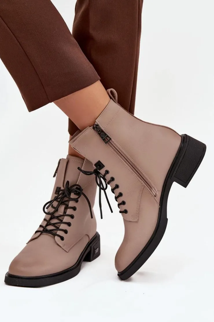 Damskie Buty damskie Vinceza Botki Damskie Z Naturalnej Skóry Na Niskim Obcasie Ocieplane Vinceza 39955 Beżowe