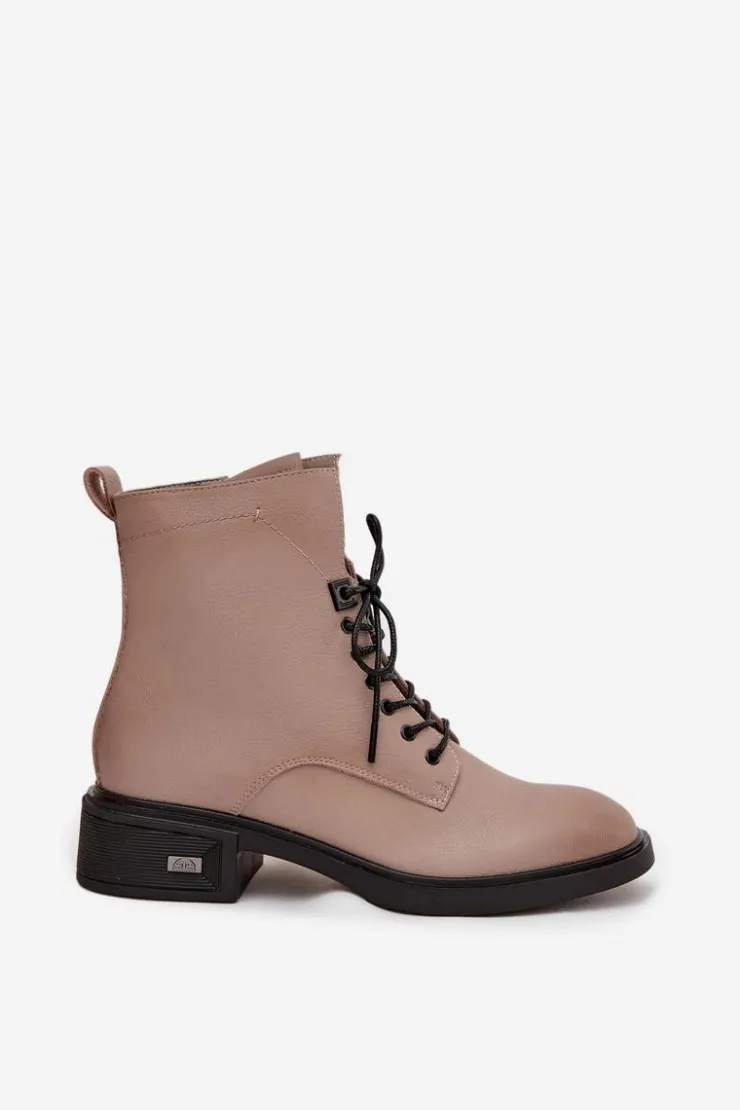 Damskie Buty damskie Vinceza Botki Damskie Z Naturalnej Skóry Na Niskim Obcasie Ocieplane Vinceza 39955 Beżowe